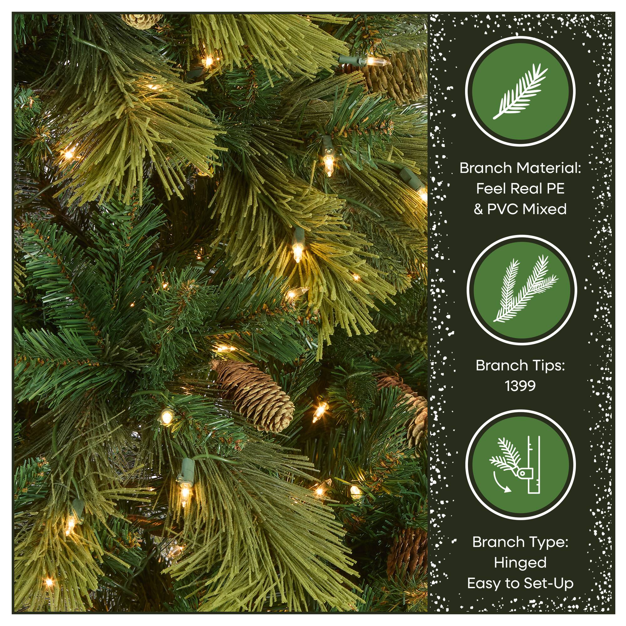 7.5 ft. Pre-lit Hinged Carolina Pine Full Artificial Christmas Tree, Clear Lights